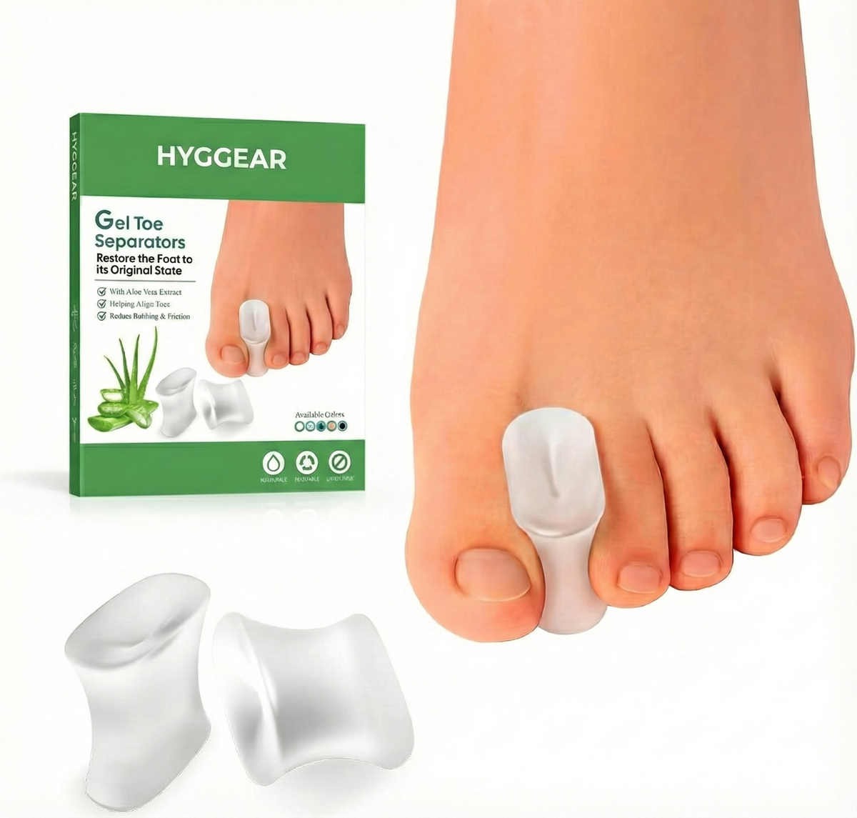 HYGGEAR Bunion Pads – Toe Spacers for Straightening Overlapping Toes for Men and Women - 9673948152