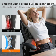 Hyggear™ Back Massager with Heat & Vibration, Smooth Spine Triple Fusion Lumbar Support Pillow for Lower Back and Sciatica Pain Relief, Deep Tissue Relaxation for Bed or Office Chair